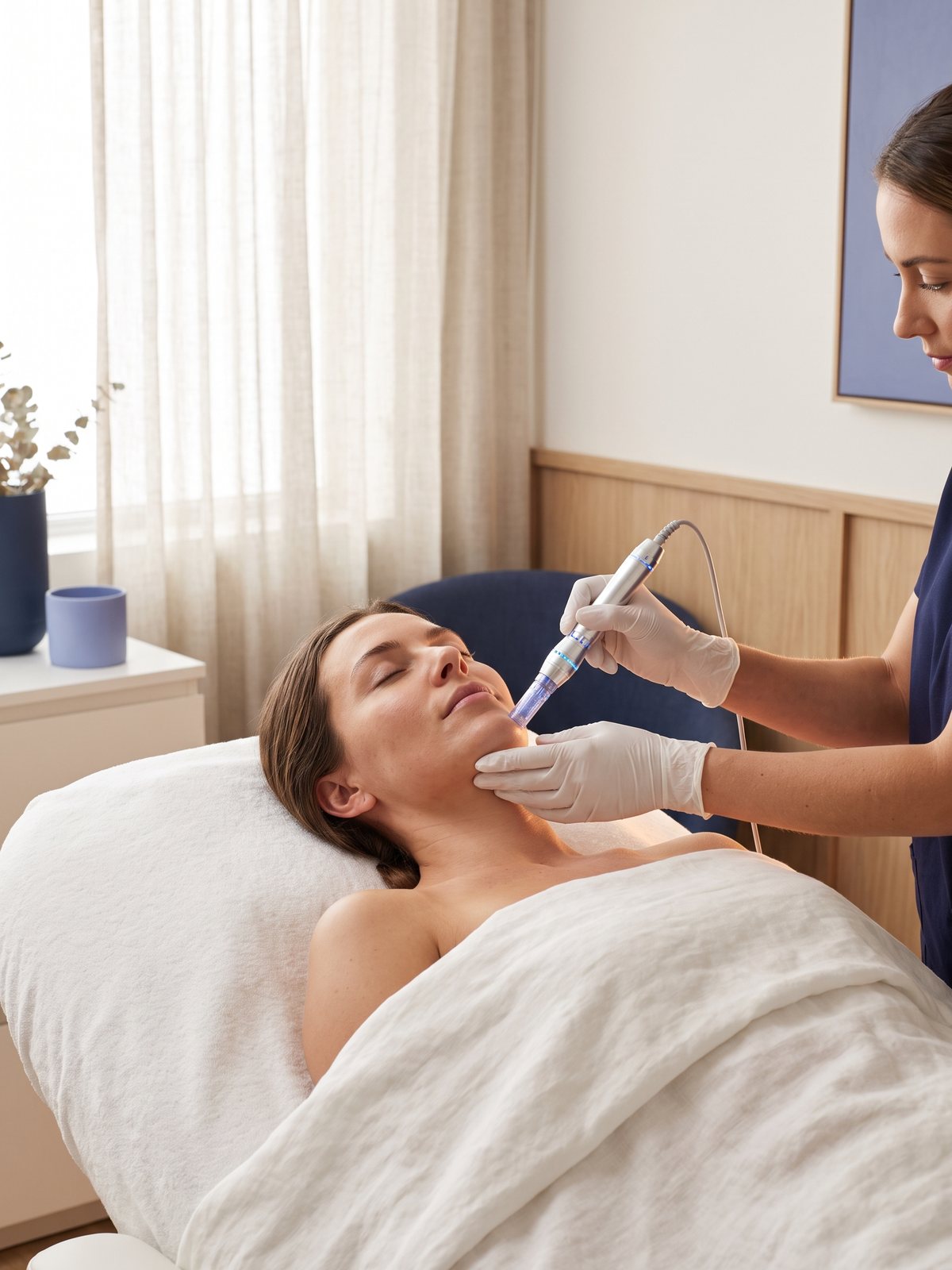 A practitioner treating a client with a Morpheus8 handpiece at The Skin Lab